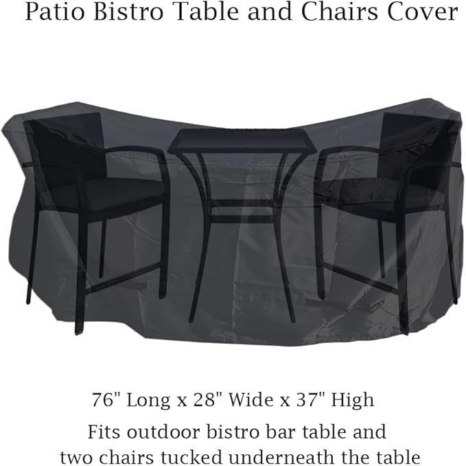 Outdoor Bar Height Dining Set Cover for Patio Bistro Sets 3 Piece Bar Height Waterproof Heavy Duty Patio Bistro Table and Chairs Cover, 76" L x 28" W x 37" H