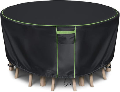Round Patio Table Cover for Outdoor Table Chairs Set,600D Outdoor Furniture Cover Waterproof,Tear Resistance and Anti-UV,62" Dia x 28" H,Black