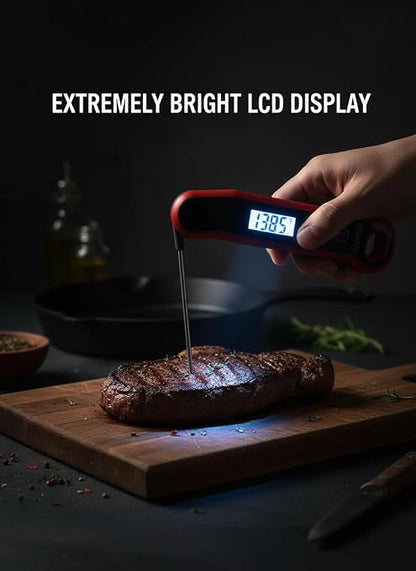 0.5 Sec Instant Read Meat Thermometer Digital with Auto Rotate Large LCD Display & Sleep Mode, ±0.5°F Accuracy, IP67 Waterproof Cooking Thermometer for BBQ Grill Smoker Candy