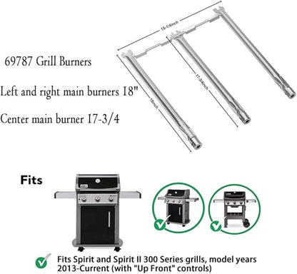 Spirit E310 Parts 7636 Flavorizer Bars 69787 Grill Burner for Weber Spirit and Spirit II 300 Series E310 E320 E330 S310 S320 S330 with Front Control, 15.3" Heat Plate 18" Burner for Weber Spirit E310