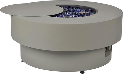 Propane Outdoor Fire Pit Table with Wind Glass Shield, Flint & Concrete Look 32-inch Round Patio Gas Fire Table 50,000 BTU w/Lid, Fire Glass, Cover, Pre-Attached 10ft Propane Hose