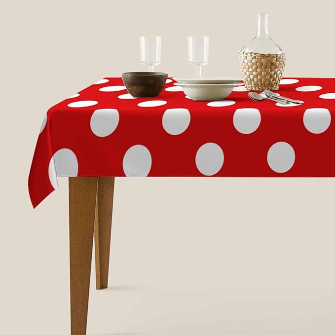 TKS MITLAN Tablecloth Polka Dots Red Table Cloth Rectangle Table 60 x 84 Inch Repeat Round Spots Classic Simple Symmetry Geometric Kitchen Decorations for Home Dinner Party