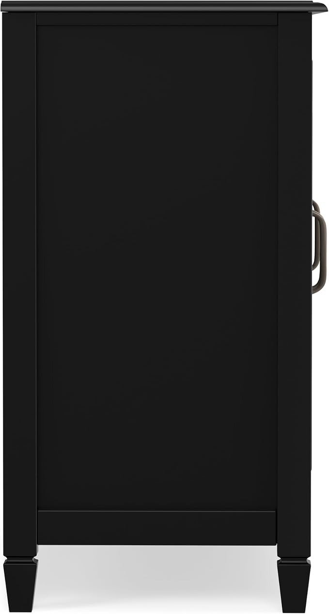 SIMPLIHOME Connaught 60" Wide Solid Wood Buffet Cabinet in Black | Traditional sideboard with glass doors, adjustable shelves and notched legs for the dining room, entryway or living room.