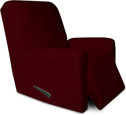 PureFit Stretc Recliner Chair Covers Fleece Soft Couch Covers for Sofa | Wine 4-Pieces Recliner Slipcover Pocket Couch Protector, Fleece Sofa Cover Washable with Non Slip Elastic Bottom