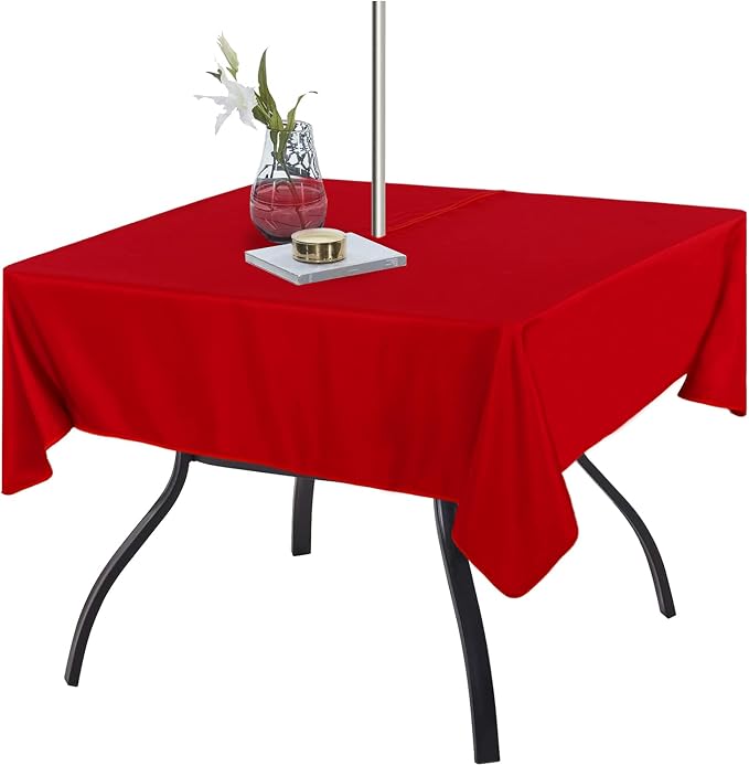Fitable Square Outdoor and Indoor Tablecloth, Red, 70 x 70 Inch | Washable Waterproof Wrinkle Free Table Cover, Zipper and Umbrella Hole, For Spring Summer Party Picnic Camping Patio