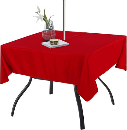 Fitable Square Outdoor and Indoor Tablecloth, Red, 70 x 70 Inch | Washable Waterproof Wrinkle Free Table Cover, Zipper and Umbrella Hole, For Spring Summer Party Picnic Camping Patio
