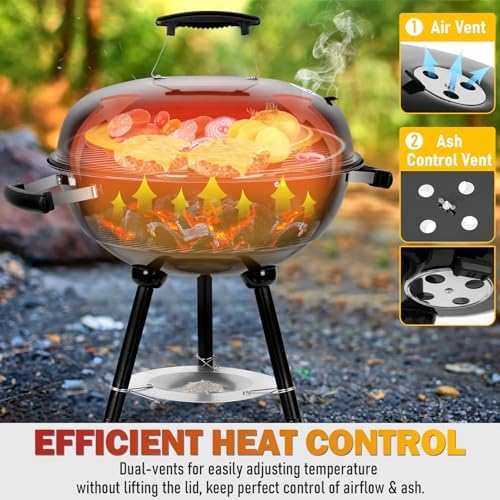 Joyfair Kettle Charcoal Grill (18 Inch) & 35Pcs Griddle Accessories Kit, Outdoor Barbecue Grill with Stainless Steel Griddles Spatula Burger Press Basting Cover Hamburger Patty Maker for Outdoor BBQ