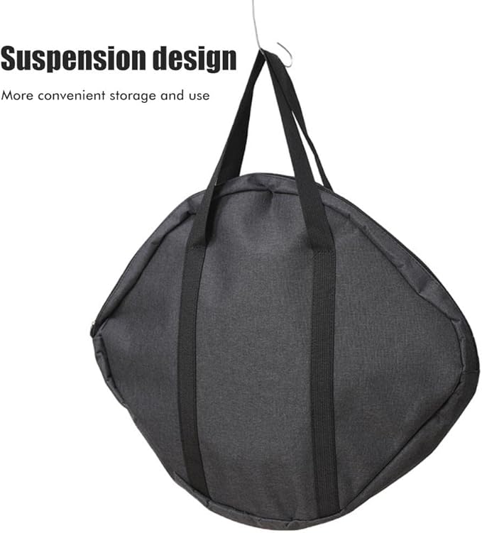 Grill Pan Storage Bag Grilling Pan Zippered Pouch Bag Cast Iron Grill Pan Skillet Tray Organizers with Handles for Outdoor Camping Picnic Cookware Storage Bag, Black, 48 x 40 cm