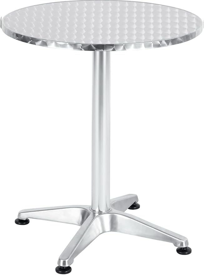 Set of 2, 23.75" Round Stainless Steel Restaurant Table – Commercial Indoor Outdoor Dining Table with Base – Aluminum Bistro Cafe Patio Furniture