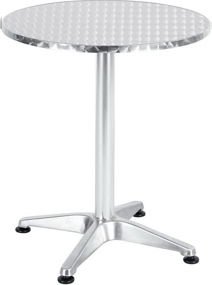 Set of 2, 23.75" Round Stainless Steel Restaurant Table – Commercial Indoor Outdoor Dining Table with Base – Aluminum Bistro Cafe Patio Furniture