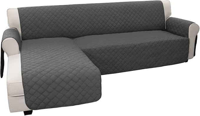 Easy-Going Reversible L-Shape Sectional Couch Cover, X-Large, Dark Gray | Soft Sofa Slipcover For Dogs, Fits Left/Right Chaise Lounge Protector, Water Resistant Mat For Living Room