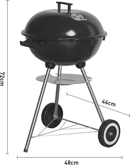 19590 17’ Charcoal Kettle BBQ Grill With Lid & Wheels/Outdoor, Picnic, Camping, Cooking/Chrome & Zinc Plated Grids / 72cm x 44cm