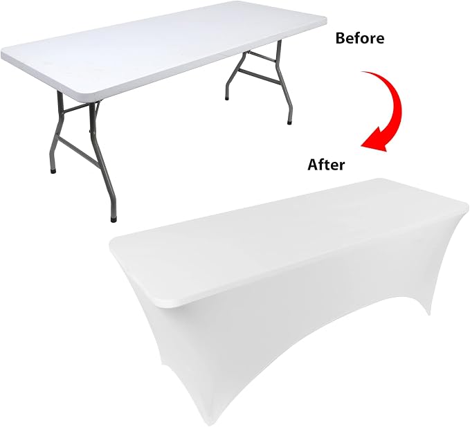 BDDC 8ft Stretch Spandex Fitted Table Cloth for 8 Foot Tables | GRS-Certified Eco-Friendly Fabric, Elastic Fit Rectangle Tablecloth, Washable, Wrinkle-Free, For Events & Parties