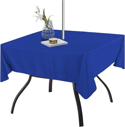 Fitable Square Outdoor and Indoor Tablecloth, Blue, 60 x 60 Inch | Washable Waterproof Wrinkle Free Table Cover, Zipper and Umbrella Hole, For Spring Summer Party Picnic Camping Patio