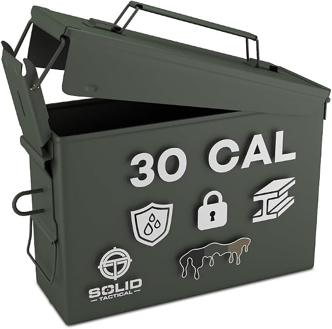 Lockable Metal Ammo Storage Box - Military & Army Steel Ammo Can for Ammunition Storage - Waterproof Ammo Crate Utility Box
