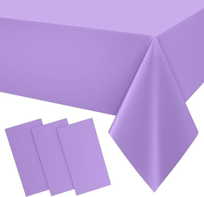 Smiry Disposable Table Cloth 3 Pack, 54 x 108 Inch Waterproof Plastic Tablecloth, Decorative Rectangle Table Covers for Party, Birthday, Picnic, Lavender