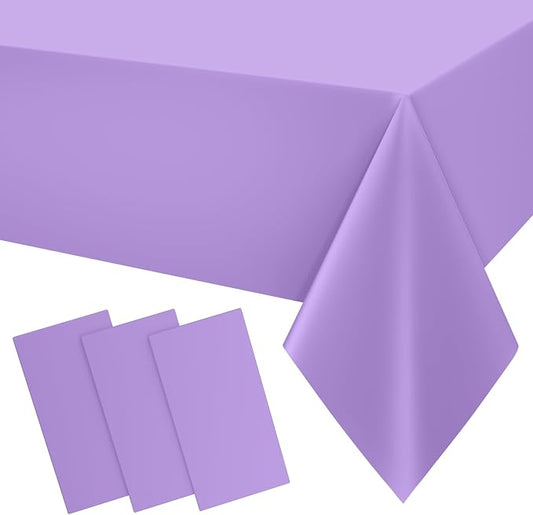 Smiry Disposable Table Cloth 3 Pack, 54 x 108 Inch Waterproof Plastic Tablecloth, Decorative Rectangle Table Covers for Party, Birthday, Picnic, Lavender