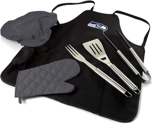 Picnic TIME BBQ Apron Tote Pro Grill Set, (Black with Gray Accents)