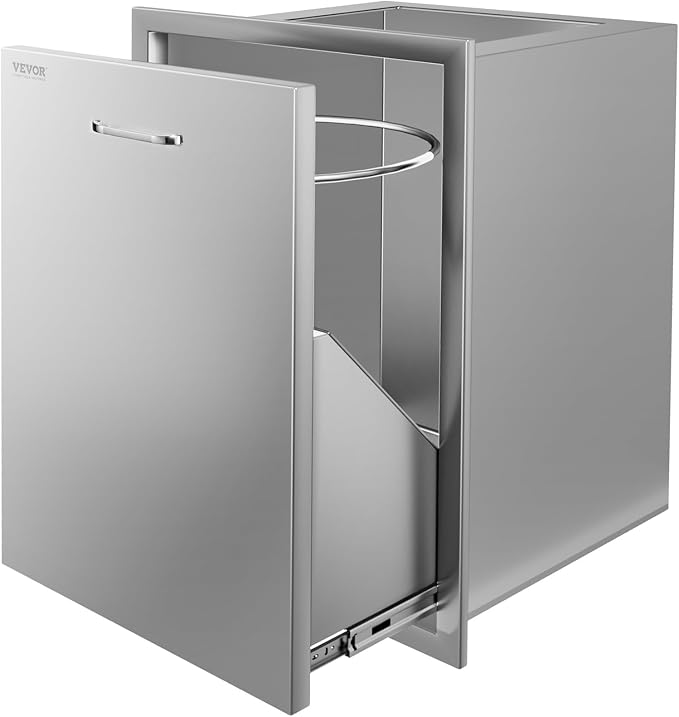 VEVOR Outdoor Kitchen Trash Drawer, 19.7"W x 29"H x 15.7"D Inch, Outdoor Kitchen Cabinets, Stainless Steel BBQ Island Drawers, Trash Pull Out Drawer, Outdoor Grill Drawers, BBQ Trash Bin(Not Included)