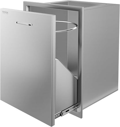 VEVOR Outdoor Kitchen Trash Drawer, 19.7"W x 29"H x 15.7"D Inch, Outdoor Kitchen Cabinets, Stainless Steel BBQ Island Drawers, Trash Pull Out Drawer, Outdoor Grill Drawers, BBQ Trash Bin(Not Included)