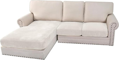 H.VERSAILTEX Velvet Stretch Sectional Couch Covers 3 Pieces Sofa Seat Cushion Covers L Shape Separate Cushion Couch Cover for Left/Right Sectional Couch(Large Sofa 2 Seater + 1 Chaise,Porcelain White)