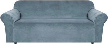 H.VERSAILTEX Stretch Velvet Sofa Covers for 3 Cushion Couch Covers Sofa Slipcovers Furniture Protector Soft with Non Slip Elastic Bottom, Crafted from Comfy Rich Velour (Sofa 72'-90', Stone Blue)