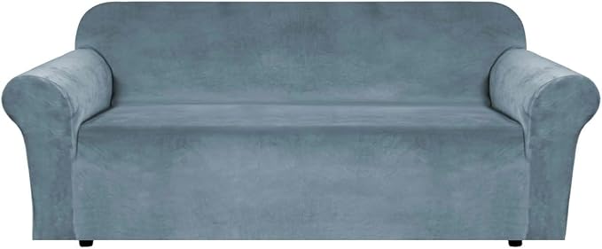 H.VERSAILTEX Stretch Velvet Sofa Covers Large Couch Covers Sofa Slipcovers Furniture Protector Soft with Non Slip Elastic Bottom, Feature Thick Comfy Rich Velour (XL Sofa, 98"-105", Stone Blue)