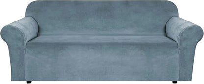 H.VERSAILTEX Stretch Velvet Sofa Covers Large Couch Covers Sofa Slipcovers Furniture Protector Soft with Non Slip Elastic Bottom, Feature Thick Comfy Rich Velour (XL Sofa, 98"-105", Stone Blue)
