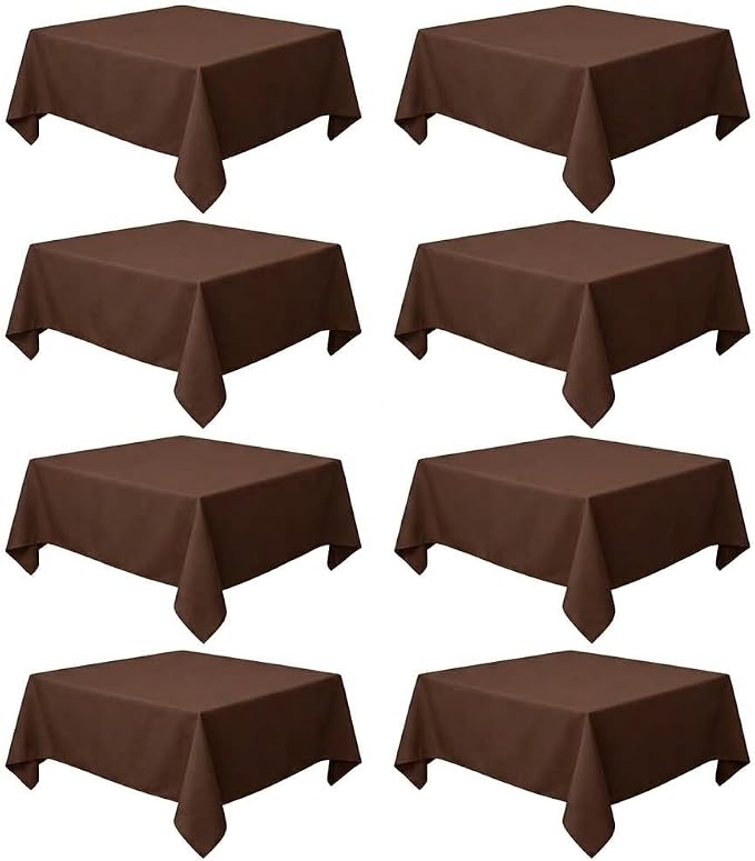 8 Pack Brown Square Tablecloth 54x54 Washable Polyester Table Cloth for Square or Round Tables, Wrinkle Resistant Fabric Decorative Covers for Dining Party Banquet Buffet and Wedding