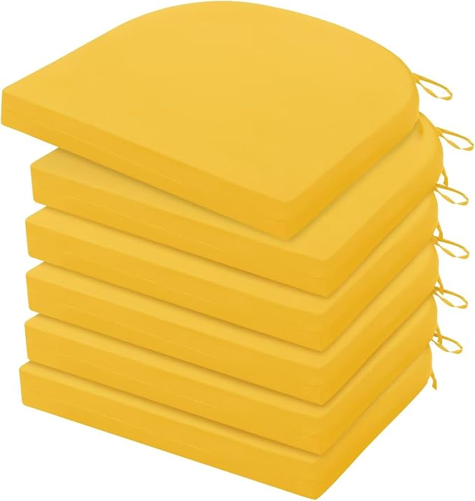 HARBOREST Outdoor Chair Cushions Set of 6, Water Resistant Patio Chair Cushions with Ties, Outdoor Seat Cushions for Patio Furniture, 17"x16"x2", Yellow
