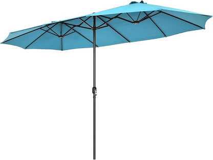 Tangkula 15Ft Double-Sided Patio Umbrella, Outdoor Extra Large Umbrella W/Hand-Crank System & Air Vents, Market Twin Umbrella W/ 12-Rib Sturdy Metal Frame for Poolside, Garden Backyard (Turquoise)