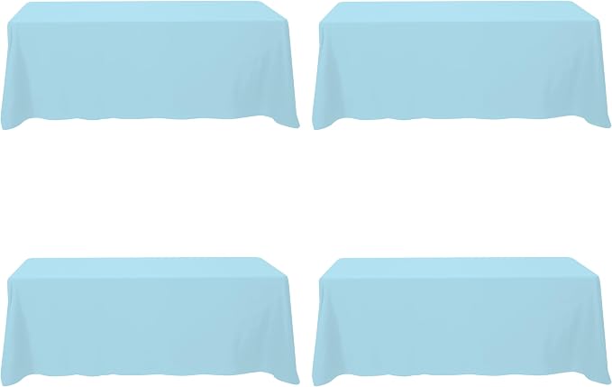 BRILLMAX 4 Pack Light Blue Tablecloths 90x156 Inch for 8ft Rectangle Tables | 150 GSM Polyester Fabric, Floor Length Drop, Water, Stain & Wrinkle Resistant Cloth Cover for Wedding Reception Banquet Party