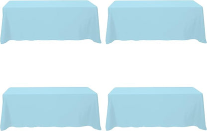 BRILLMAX 4 Pack Light Blue Tablecloths 90x156 Inch for 8ft Rectangle Tables | 150 GSM Polyester Fabric, Floor Length Drop, Water, Stain & Wrinkle Resistant Cloth Cover for Wedding Reception Banquet Party