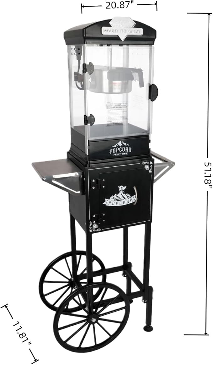 10 Oz Nostalgia Professional Popcorn Maker Cart, Mobile Popcorn Maker with Simple One-Touch & 3 Spoons, Movie Night Supplies for Home, Red