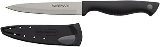 Farberware 4.5 Inch Utility Knife with EdgeKeeper Self-Sharpening Sheath, High-Carbon Stainless Steel Blade, Ergonomic Handle for Slicing, Dicing, and Mincing Fruits and Vegetables
