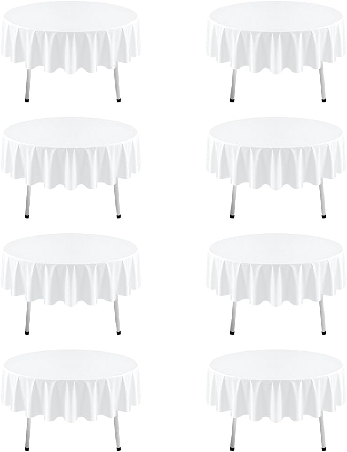 8 Pack White Round Tablecloth 70 Inch | For 2Ft-3Ft Round Table, Wrinkle Resistant Table Cloth, Washable Polyester Fabric, For Wedding Party Banquet Buffet Camping