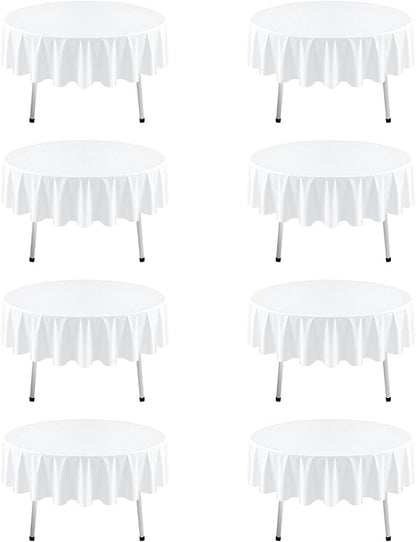 8 Pack White Round Tablecloth 70 Inch | For 2Ft-3Ft Round Table, Wrinkle Resistant Table Cloth, Washable Polyester Fabric, For Wedding Party Banquet Buffet Camping