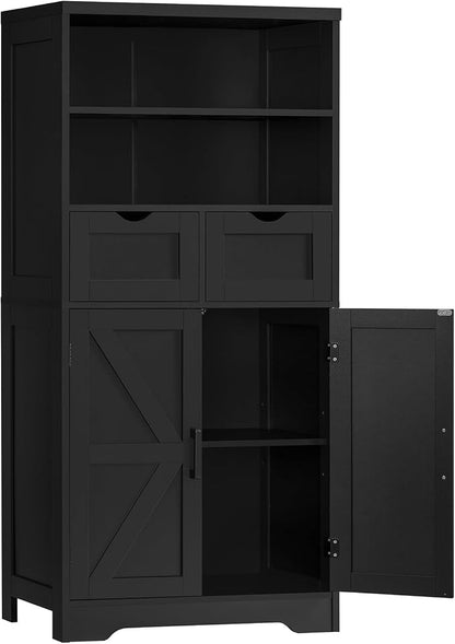 Storage Cabinet with Doors & 2 Drawers, Kitchen Cabinet with Adjustable Shelf, Pantry Cabinets, Bathroom Cabinets, for Living Room, Entryway, Home Office, Black