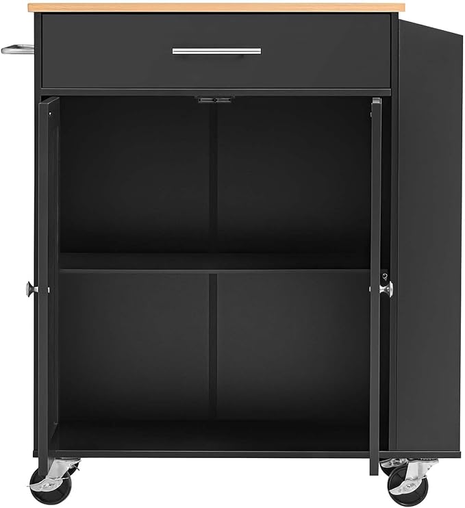 VEVOR Kitchen Island Cart with Storage, 31.3 in Wide Mobile Rolling Storage Island on Swivel Wheels, with Drawer, Storage Cabinet, Spice/Towel Rack, Table for Home Dining Room, Black
