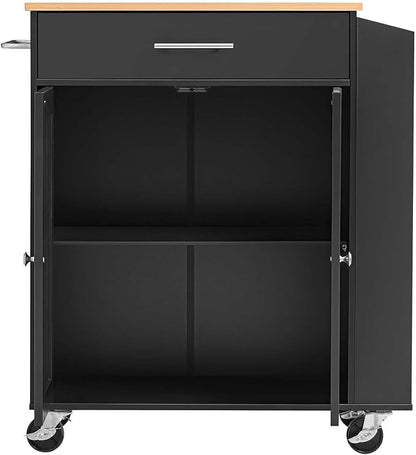 VEVOR Kitchen Island Cart with Storage, 31.3 in Wide Mobile Rolling Storage Island on Swivel Wheels, with Drawer, Storage Cabinet, Spice/Towel Rack, Table for Home Dining Room, Black