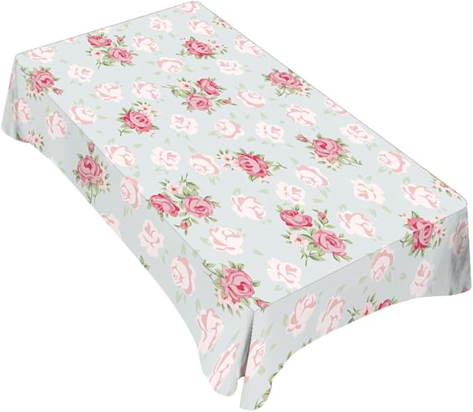 TKS MITLAN Pink Rose Tablecloth Decor Chic Flowers Romantic Vintage Style Spring Table Cloth Dining Room Kitchen Table Cover 60" X 84" Oblong/Rectangle