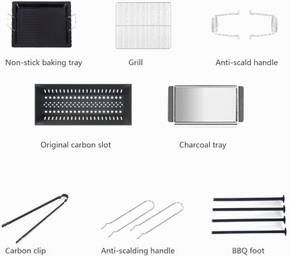 Portable Charcoal Grill Folding Charcoal BBQ Grill Utensil Stainless Steel Barbecue Grill, for Outdoor BBQ Garden Terrace Camping Picnic 120 * 31 * 65Cm