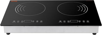 VEVOR Induction Cooktop, 1800W Electric Countertop Burner with 9 Power Settings, 2 Burner Touch Control Stove, Built-in Induction Cooktop, Include 99-Min Timer, Child Safety Lock, Glass Surface