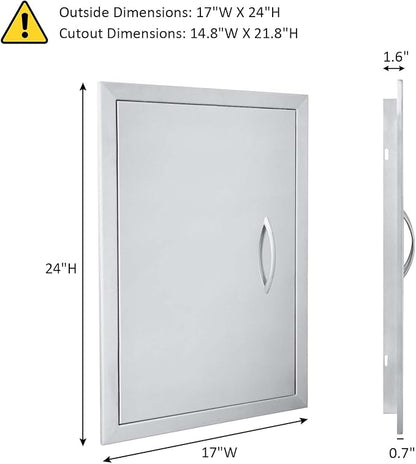 JIE JIN 17" W X 24" H Outdoor Kitchen Doors Single Door Thickened 304 Brushed Stainless Steel BBQ Access Door BBQ Island Doors Outdoor Kitchen Accessories Door for Outdoor Kitchen BBQ Island