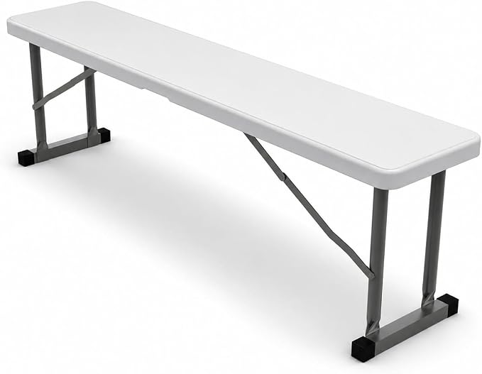 2.75ft Plastic Folding Bench – Lightweight and Portable White Resin with Durable Steel Frame, 33”x8”x16” - (Pack of 1, White, 2.75 Feet)