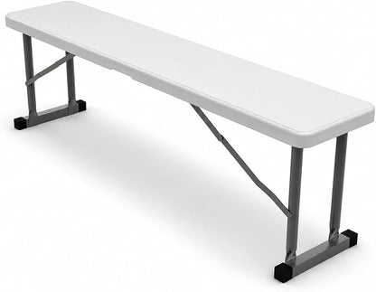 2.75ft Plastic Folding Bench – Lightweight and Portable White Resin with Durable Steel Frame, 33”x8”x16” - (Pack of 1, White, 2.75 Feet)