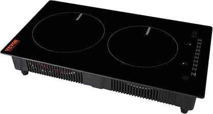 VEVOR Electric Cooktop, 2 Burners, 12'' Induction Stove Top, Built-in Magnetic Cooktop 1800W, 9 Heating Level Multifunctional Burner, LED Touch Screen w/Child Lock & Over-Temperature Protection