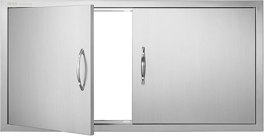 VEVOR BBQ Access Door, 42W x 21H Inch Double Outdoor Stainless Steel Flush Mount Door with Handles, for BBQ Island, Grilling Station, Outside Cabinet