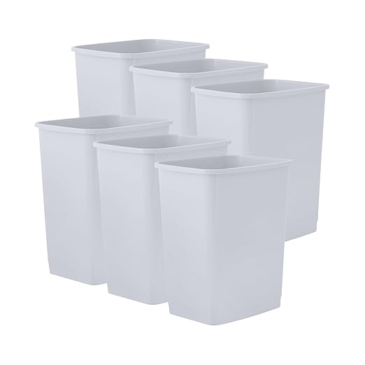 Superio 4.5 Gallon Plastic Trash Can, Waste Bin for Home, Kitchen, Office, Bedroom, Bathroom- 18 Qt (6 Pack, White Smoke)