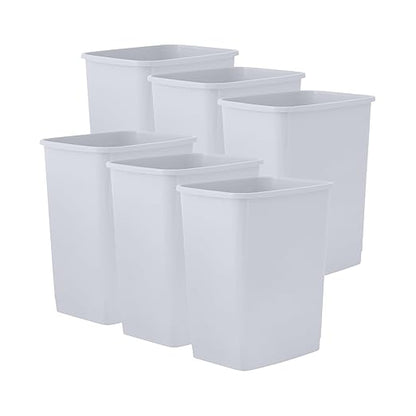 Superio 4.5 Gallon Plastic Trash Can, Waste Bin for Home, Kitchen, Office, Bedroom, Bathroom- 18 Qt (6 Pack, White Smoke)